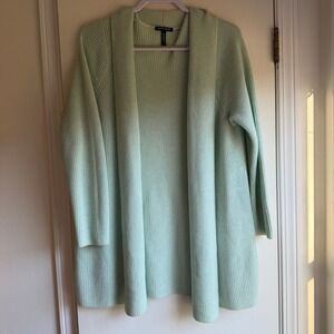 Eileen Fisher Light Mint Green Ribbed Open Front Cardigan Sweater M M